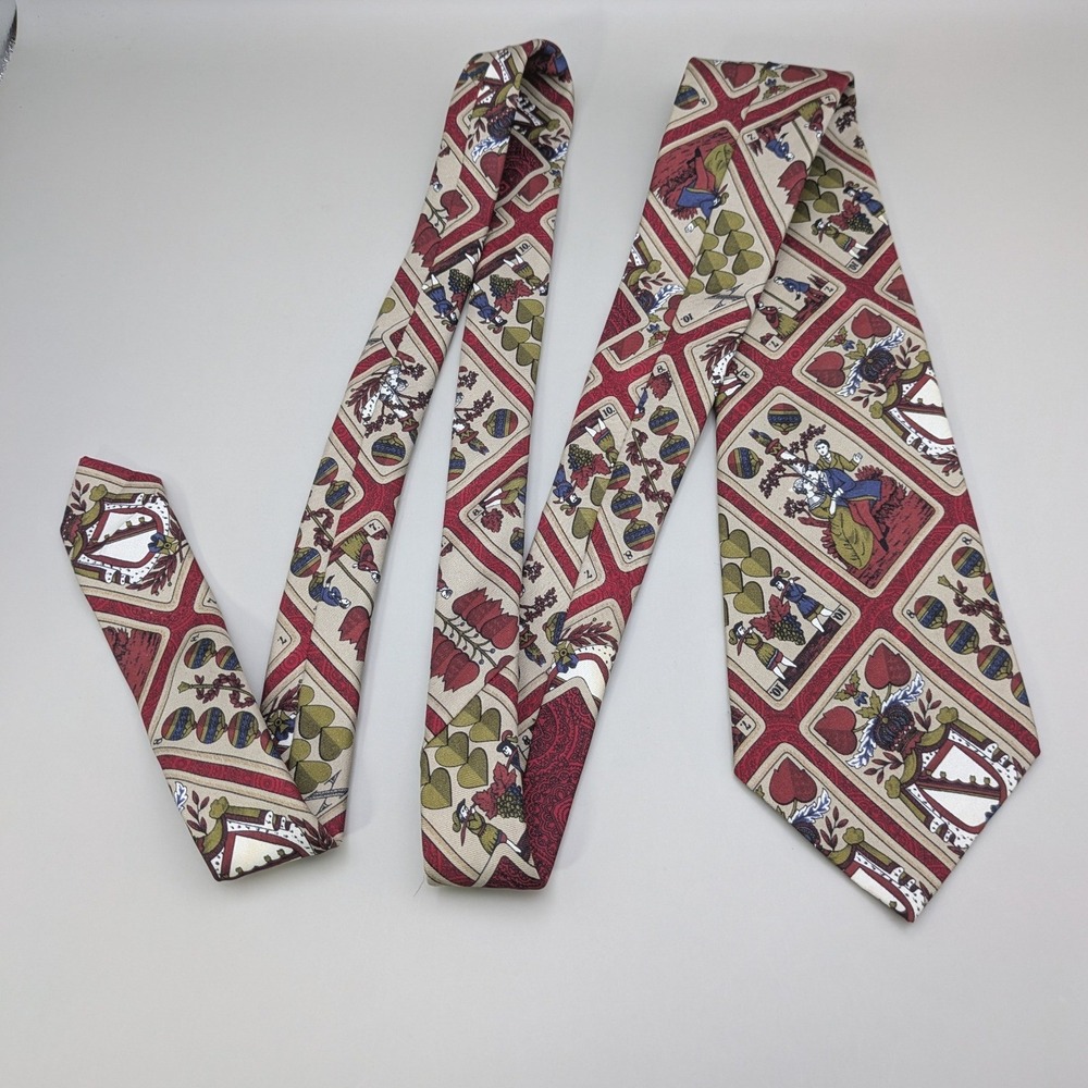 Barbara Blank New York Mens Silk Necktie Playing‎ Cards Heraldic Burgundy Gold